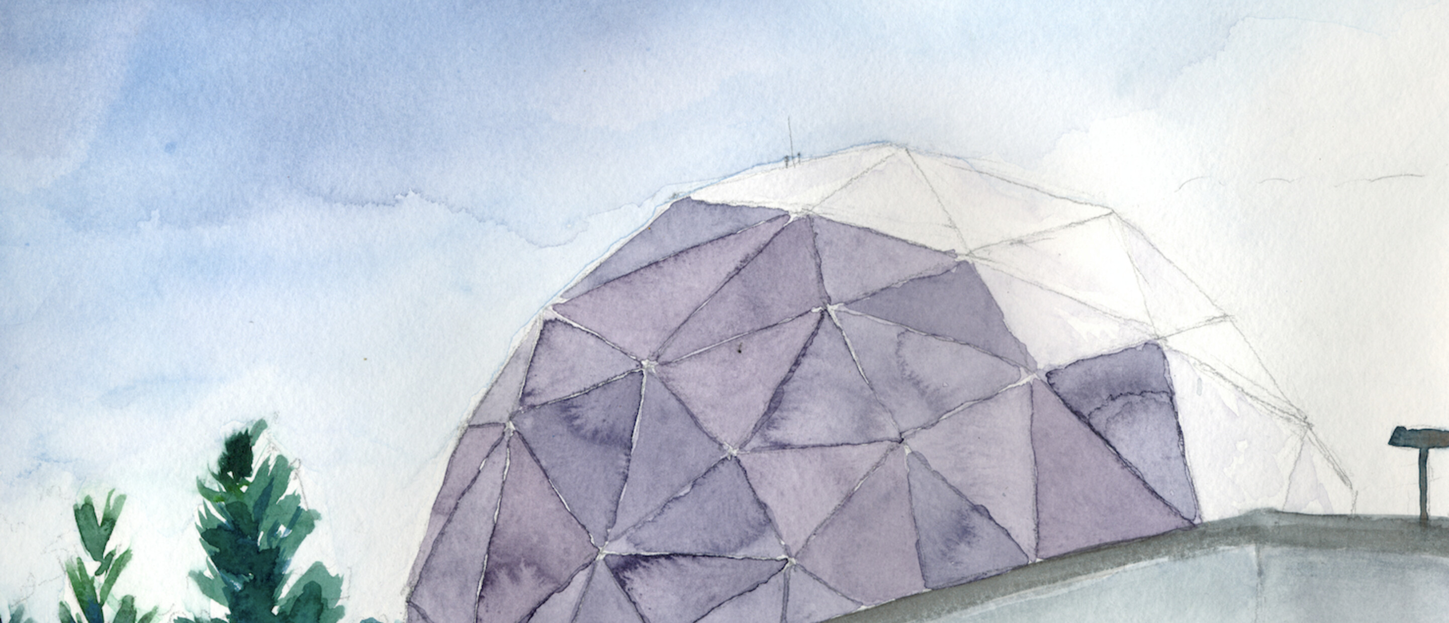 watercolor painting of dome under blue sky