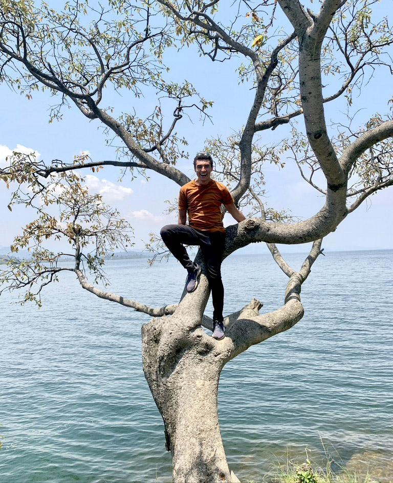 Dave Ruiz in tree in Rwanda