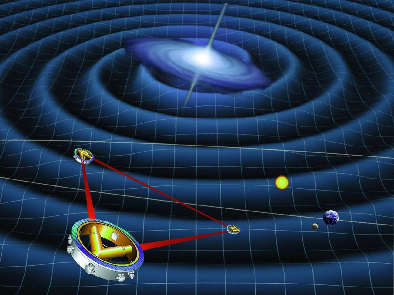An artists impression of the propagation of gravitational waves through space
