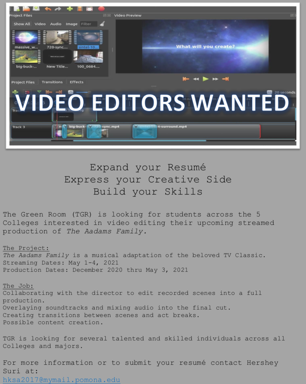 The Green Room Request for Video Editors