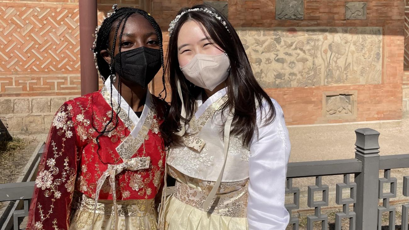 Two students in Hanbok