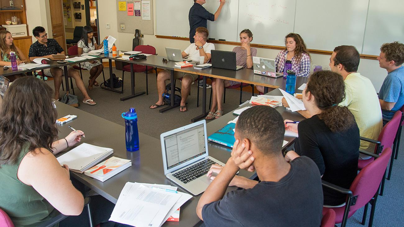 Prof. Colin Beck in the classroom at Pomona College