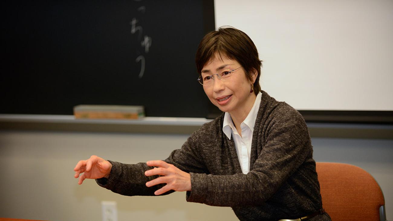 In class with Professor of Japanese Kyoko Kurita
