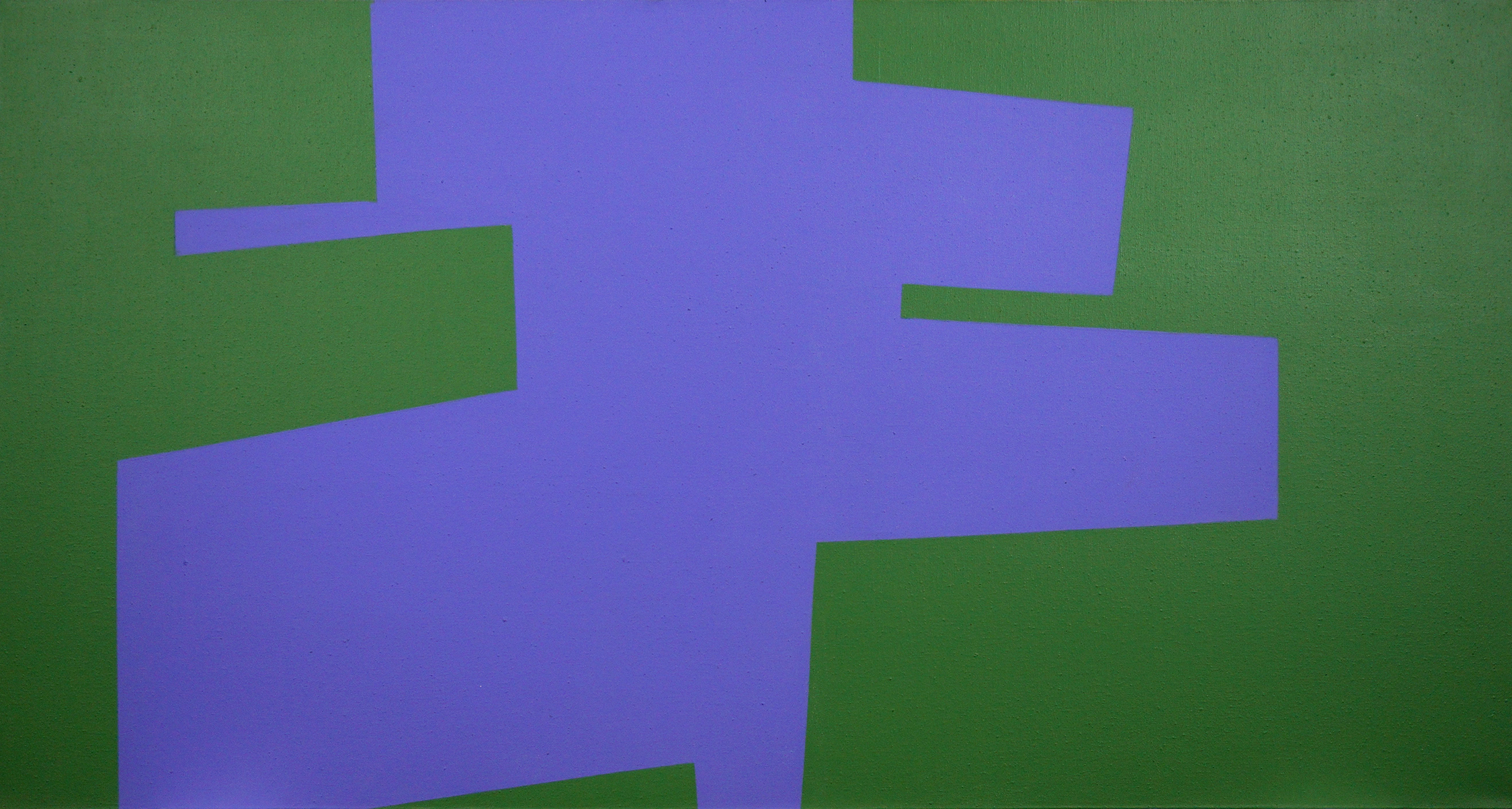 green painting with blue rectangular shapes in the center