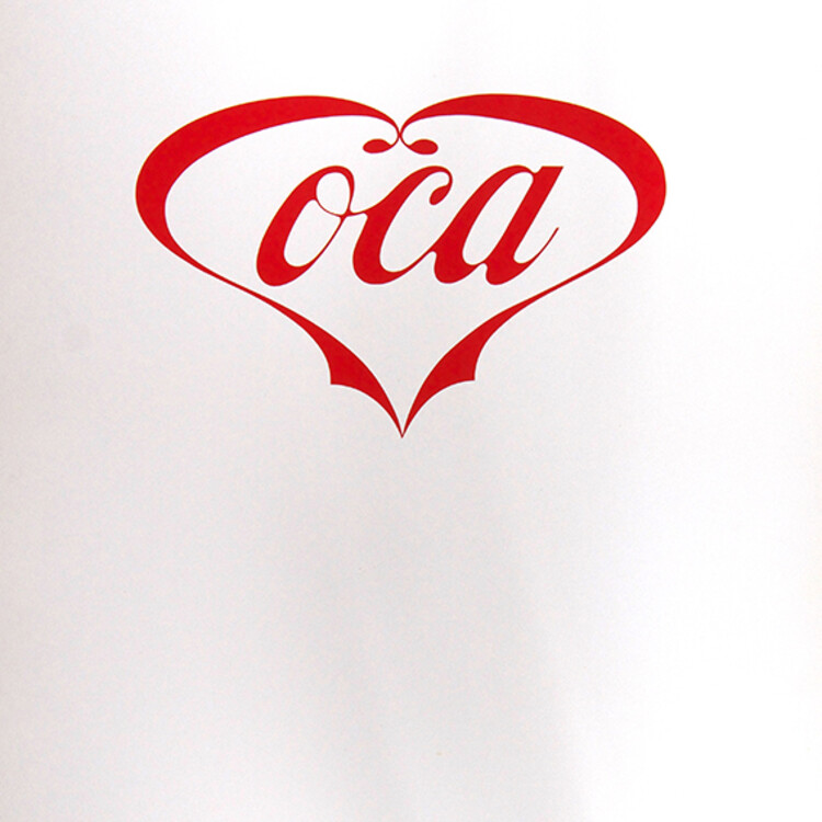 Red graphic in shape of heart with letters oca within