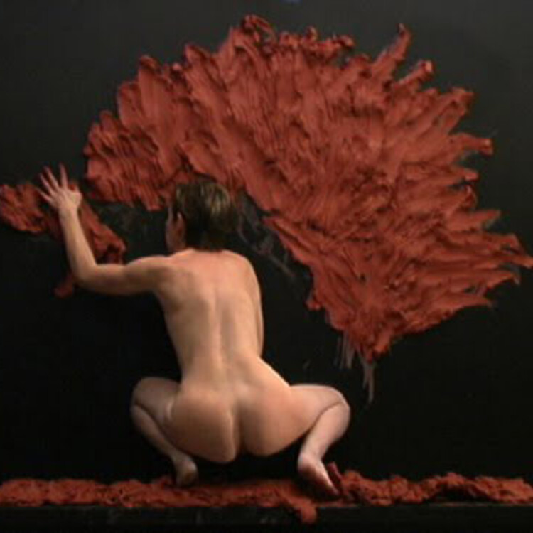 Denise Marika, Unearthed , 2001, Video projection and clay
