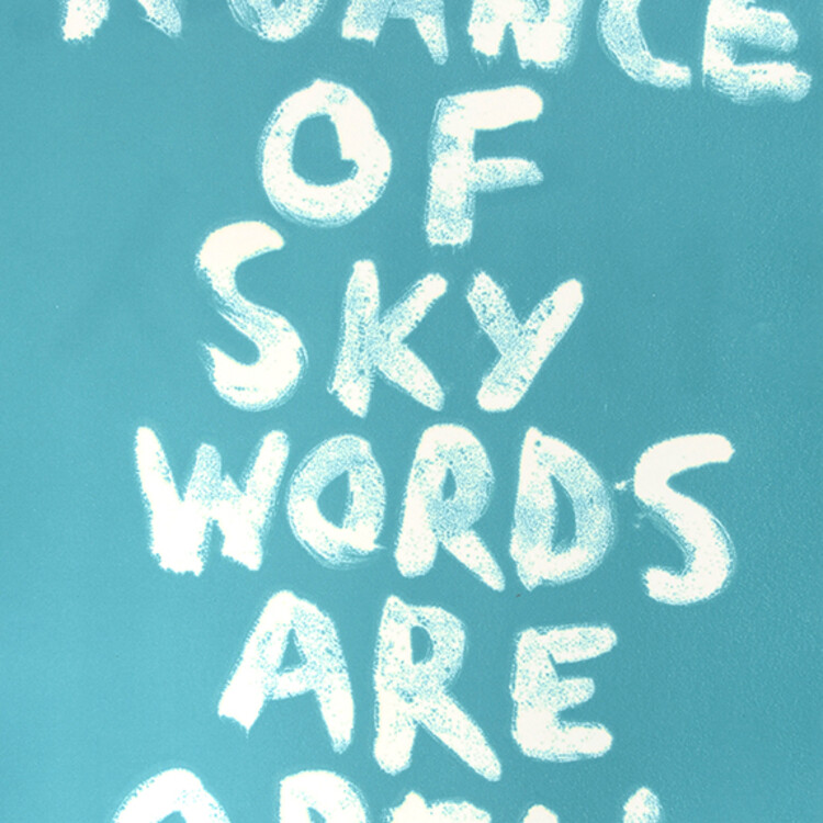 Edgar Heap of Birds, Nuance of Sky/Words Are Open, 2012, mono print, Courtesy of the artist.
