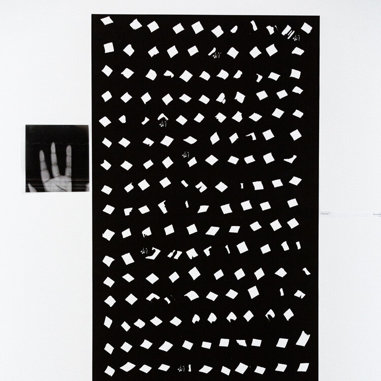 Close of installation view of art exhibition 