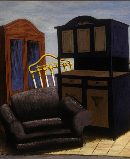 Still life of furniture with dressers headboard and chair