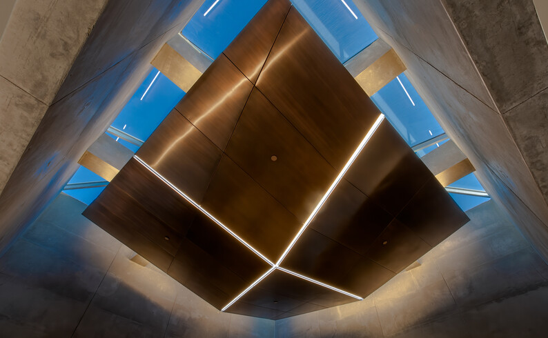 Bronze ceiling in museum lobby