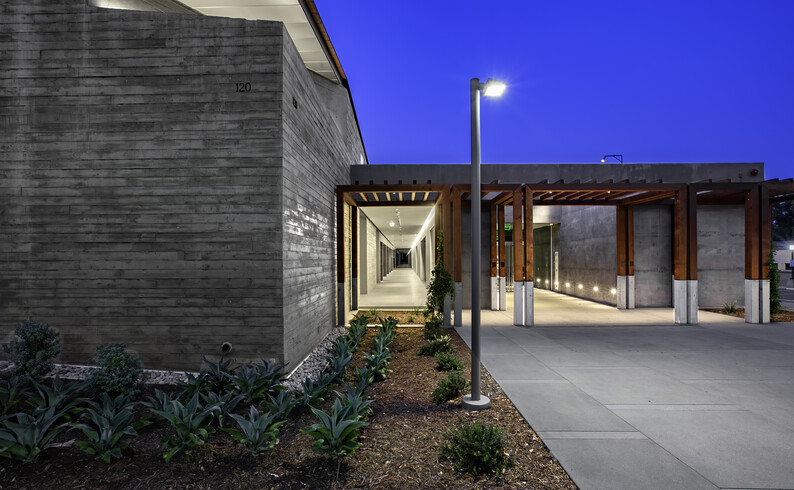 Entrance to a building at night 