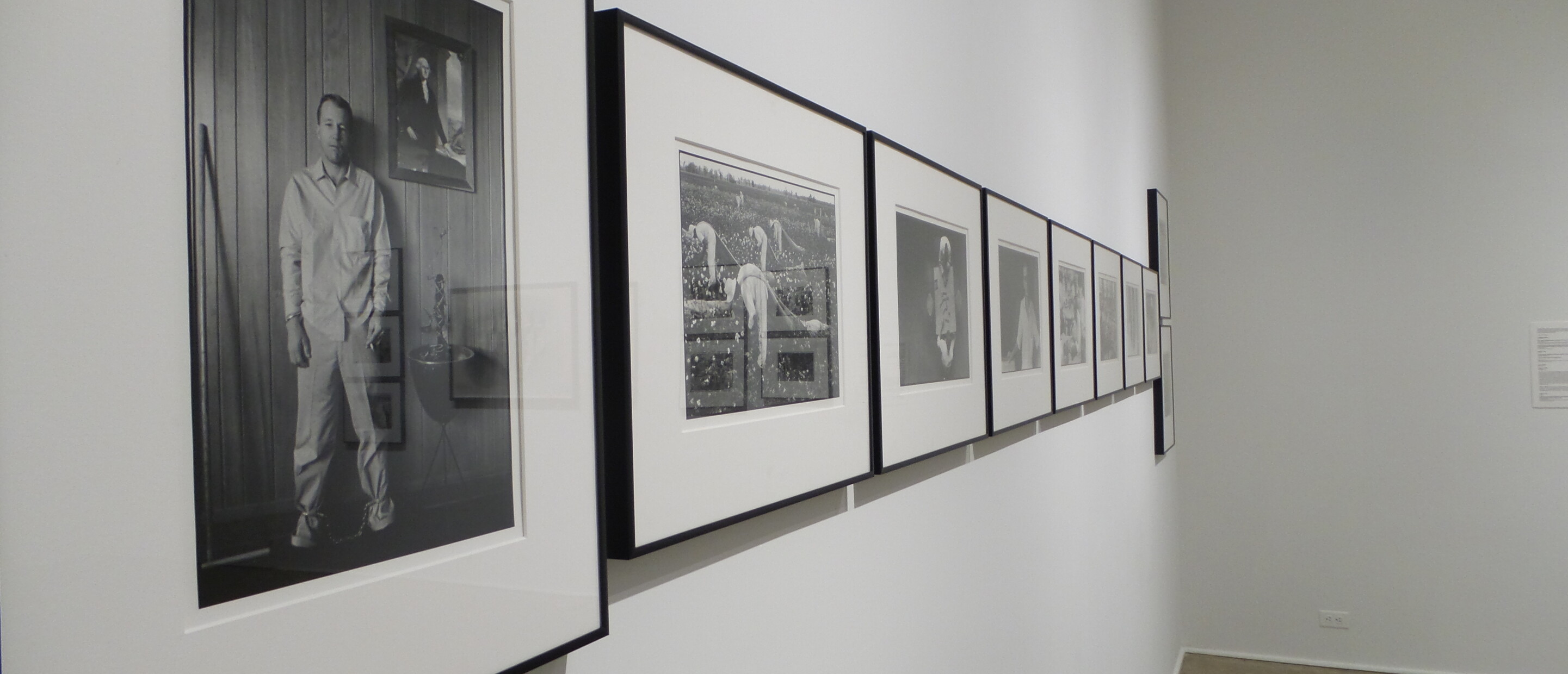 Installation view of a gallery with row of photographs