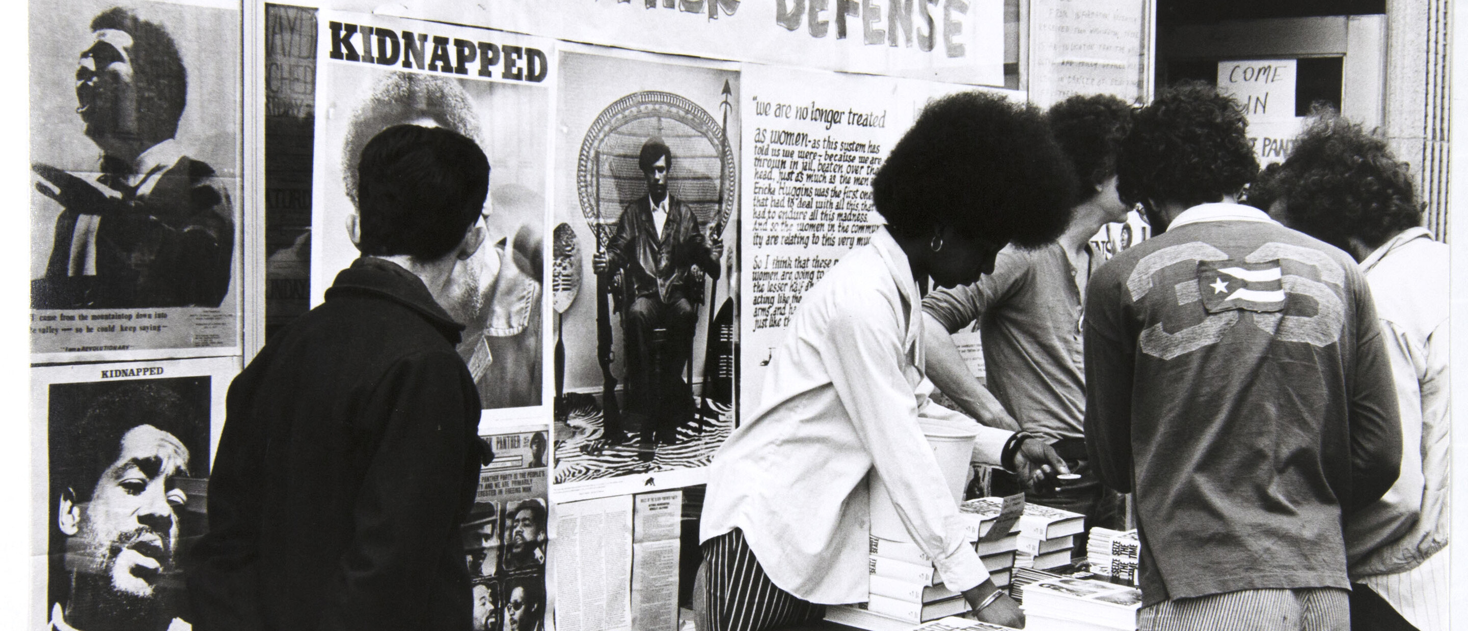 Black and white photographic image showing a info table