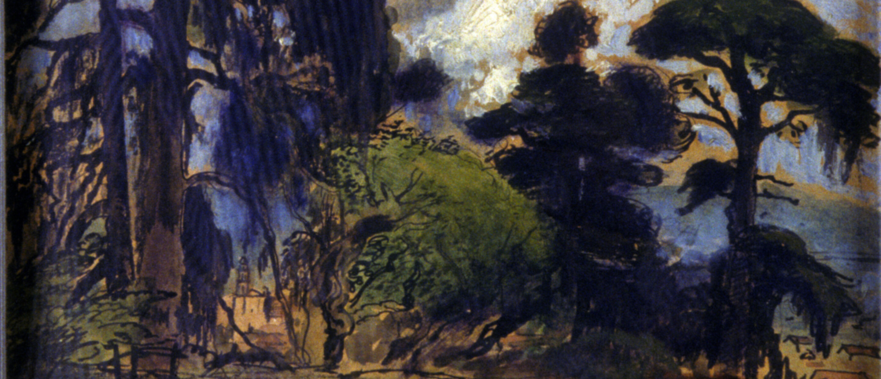 Landscape with trees on a mound of grass