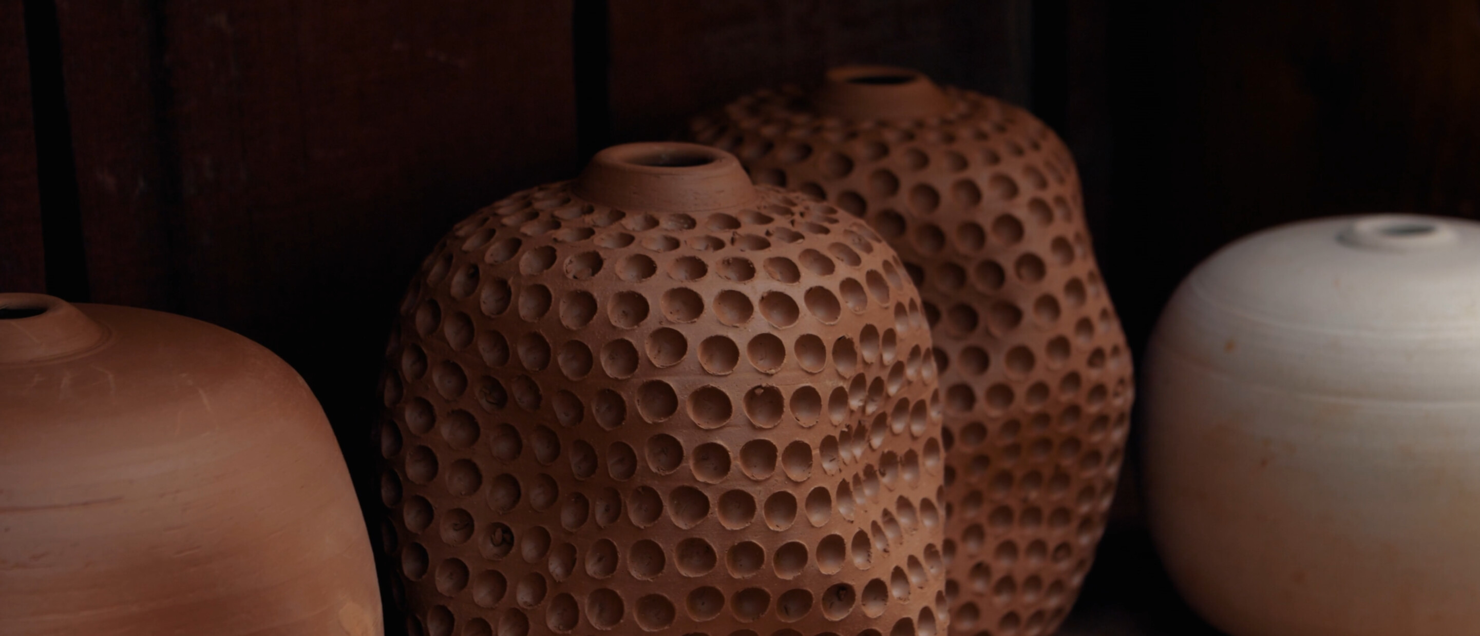 Works of ceramic vases in progress
