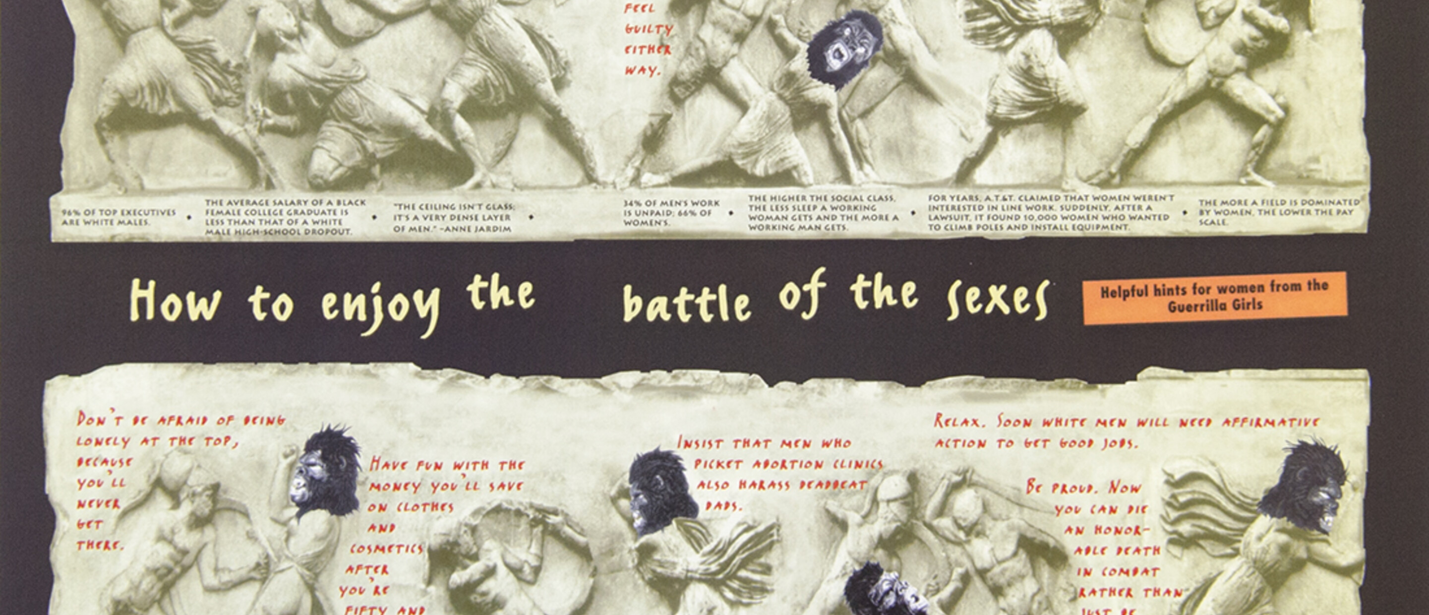Guerrilla Girls, Battle Of The Sexes, project for the New Yorker, 1996, 12 x 18 in. Pomona College Collection. Museum purchase with funds provided by the Estate of Walter and Elise Mosher.