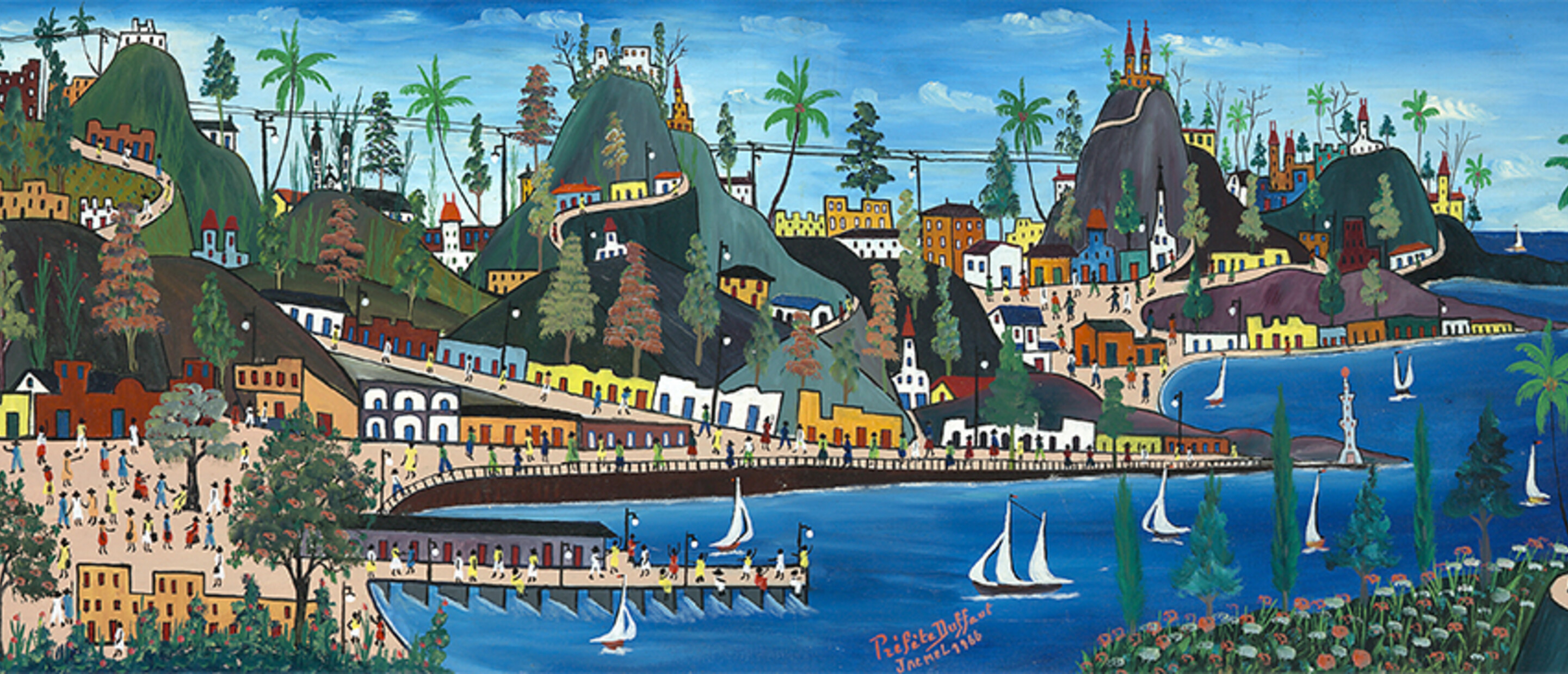 Préfète Duffaut, Ville Imaginaire (Imaginary Town), 1966. Oil On canvas. "Restoring the Spirit: Celebrating Haitian Art" has been curated by Rima Birnius, originated by the Figge Art Museum, and toured by Curatorial Assistance, Pasadena, Californ