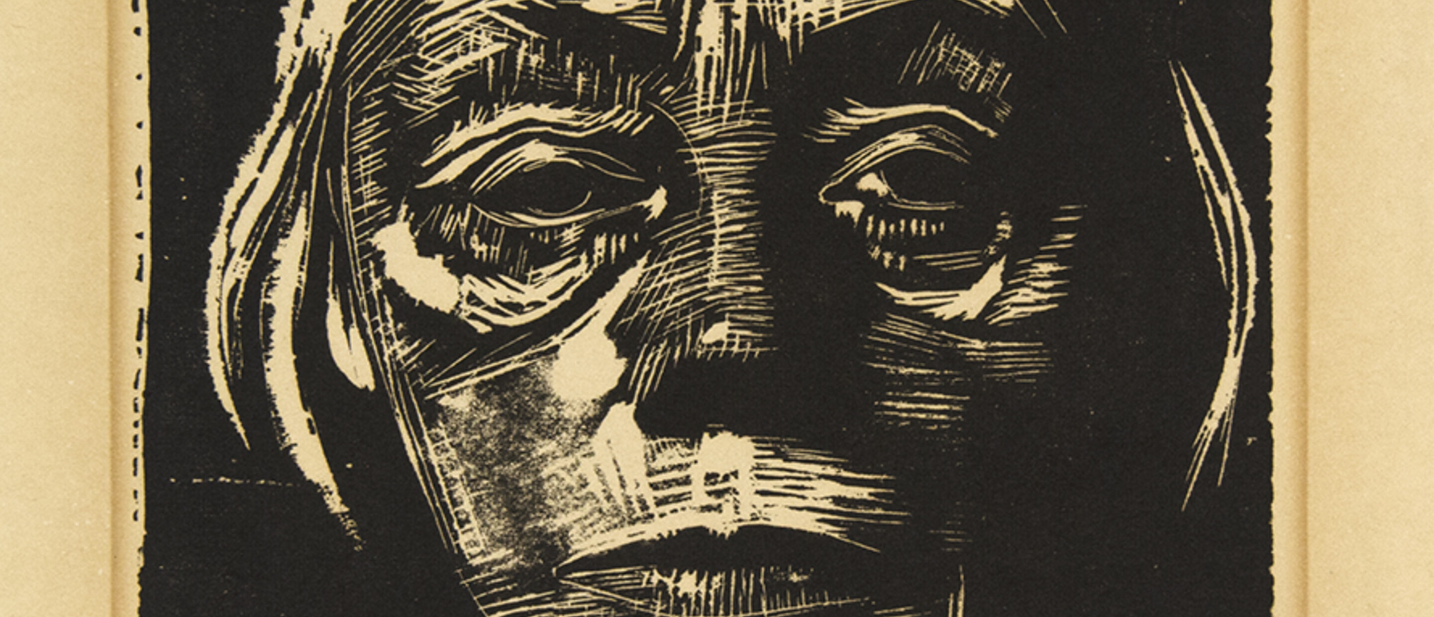 Käthe Kollwitz, Self-Portrait, 1923, 5 7/8 x 6 1/8 in. Woodcut on paper. Pomona College Collection. Gift of the Culley Collection