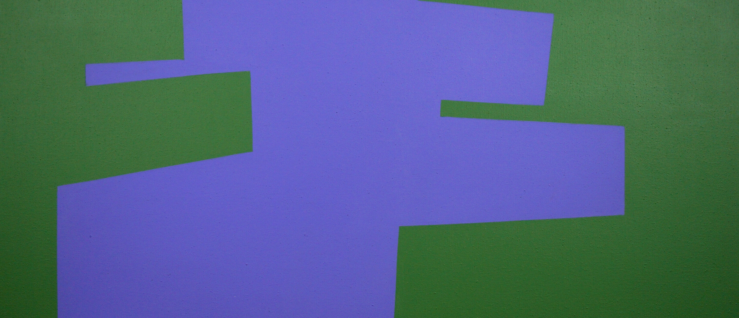 green painting with blue rectangular shapes in the center