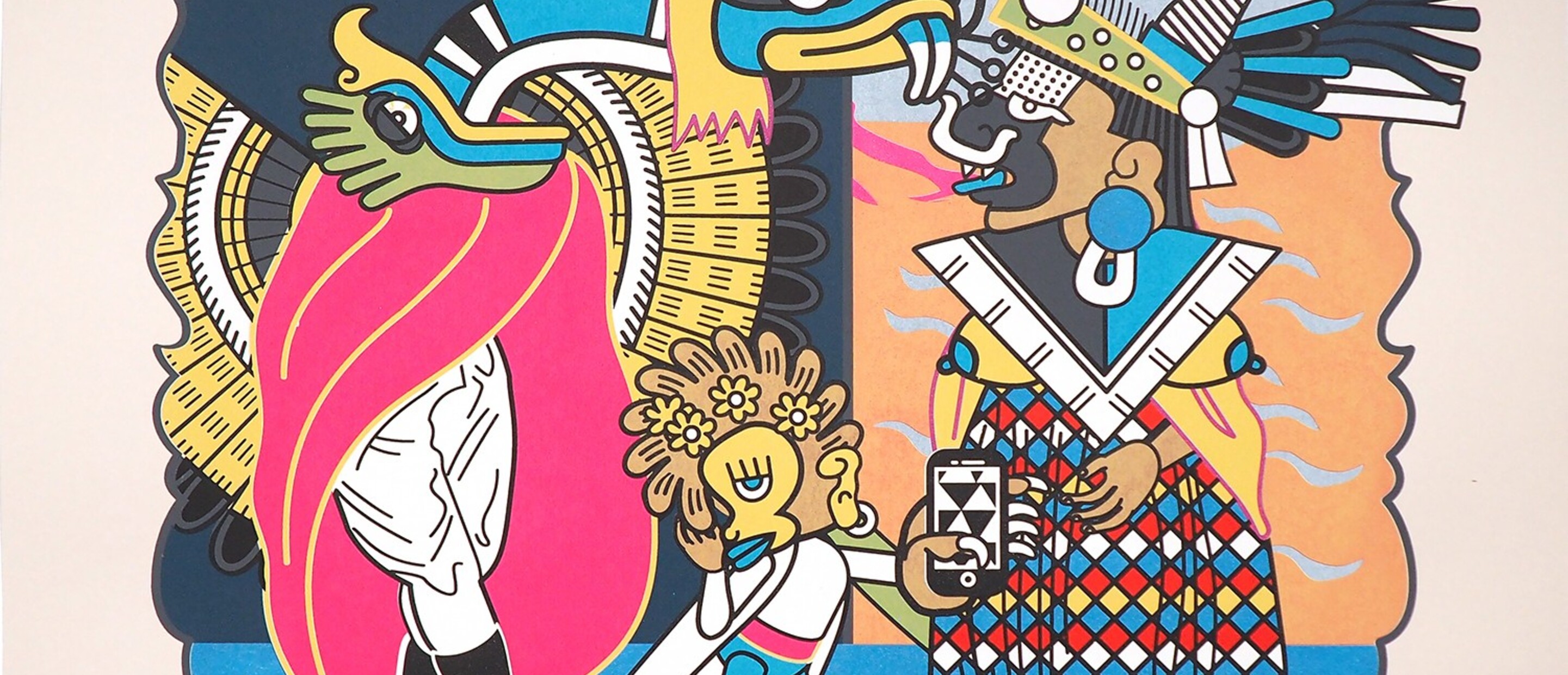 colorful print of 4 figures with caption "Ahi te estas no 16"