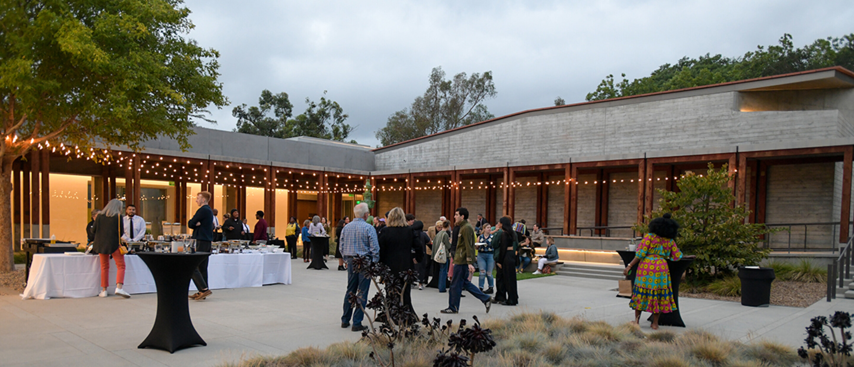 Outdoor courtyard gathering of people