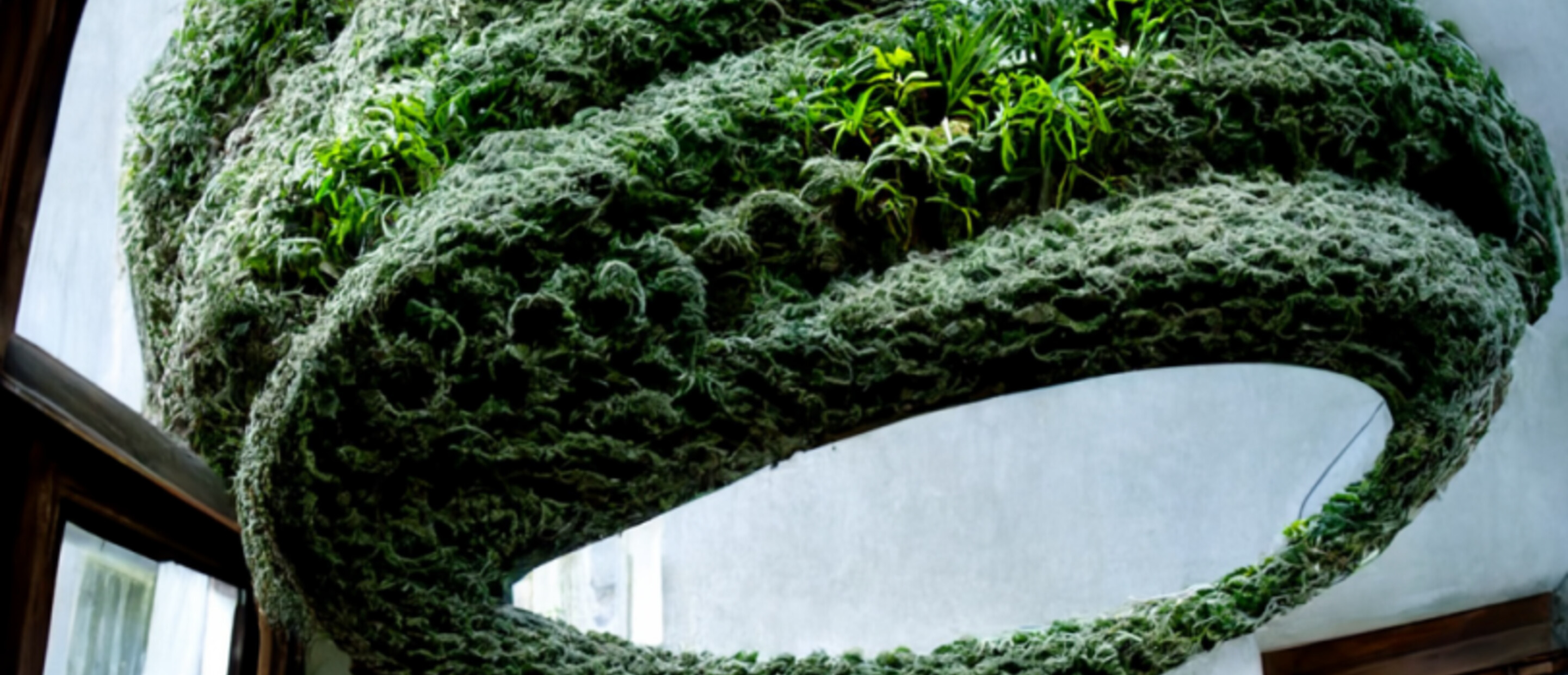 AI generated image of knitted sculpture with plants