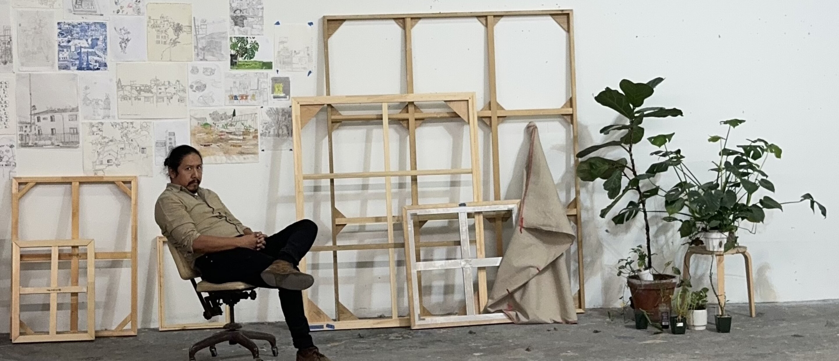 sitting person in studio