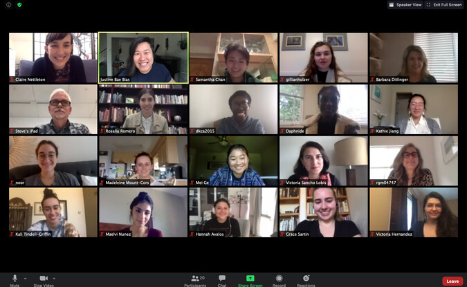 Web conference showing museum interns and staff