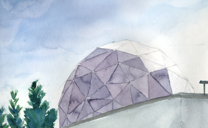watercolor painting of dome under blue sky