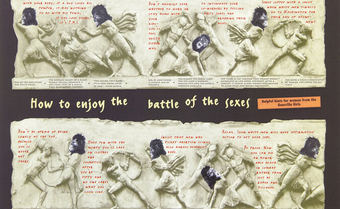 Guerrilla Girls, Battle Of The Sexes, project for the New Yorker, 1996, 12 x 18 in. Pomona College Collection. Museum purchase with funds provided by the Estate of Walter and Elise Mosher.