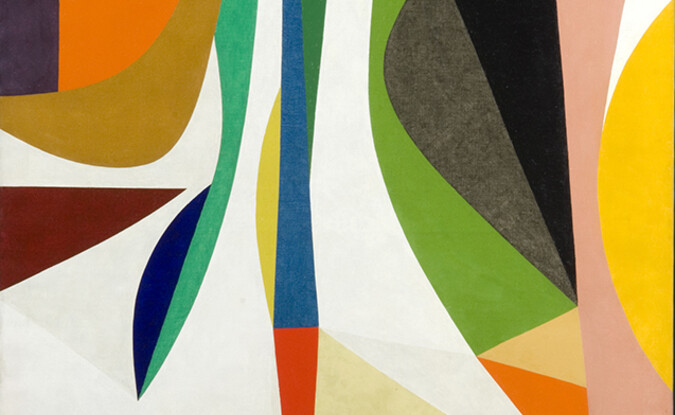 Frederick Hammersley, Up With In, 1957-8, Painting, 48 x 36 in. Pomona College Collection. Museum purchase with funds provided by the Estate of Walter and Elise Mosher