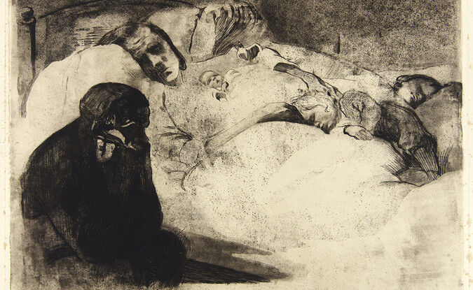 Käthe Kollwitz, Arbeitslosigkeit (Umemployment), 1909, 15 3/4 x 21 in. Etching on paper. Pomona College Collection. Gift of the Culley Collection