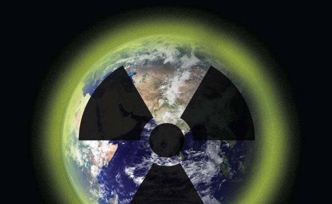 earth designed with nuclear symbol