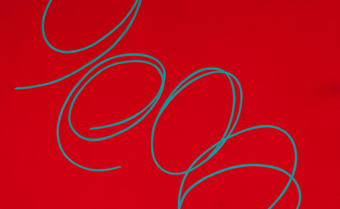 red painting with blue loops