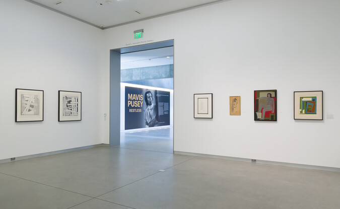 wide shot of gallery and entrance into lobby
