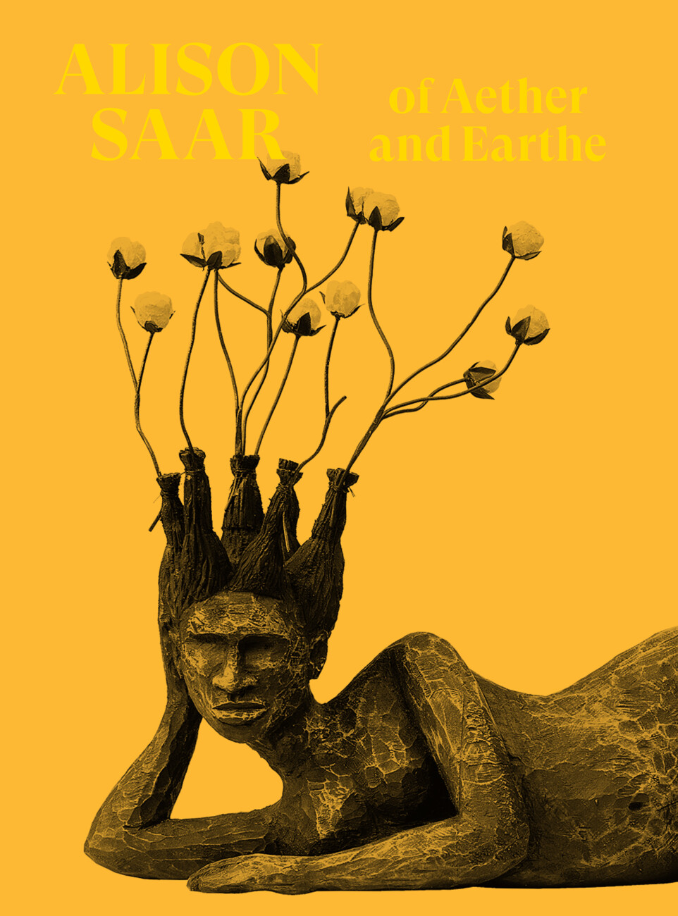 yellow book cover with image of sculpture figure with flowers growing from hair tied together