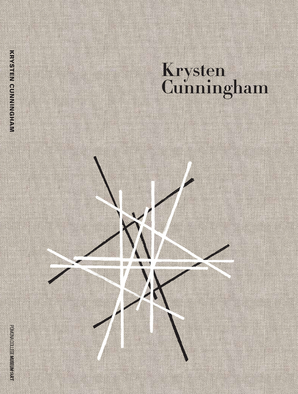 Front cover of Krysten Cunningham's exhibition catalogue with black and white lines against brown background