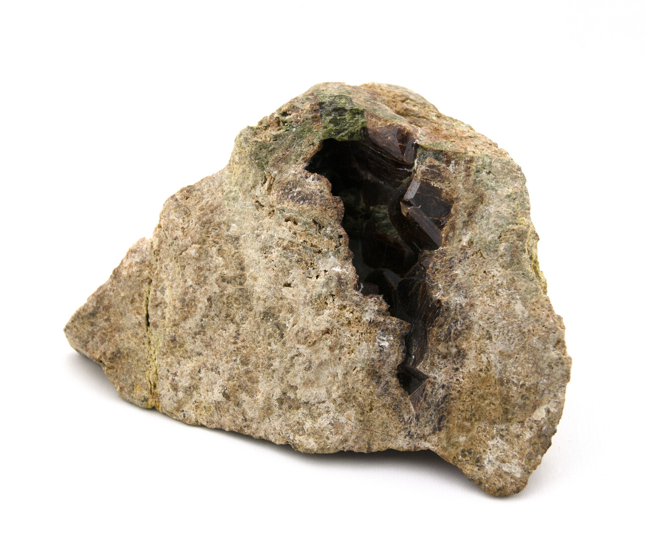 Brown with green speckeled geological specimen