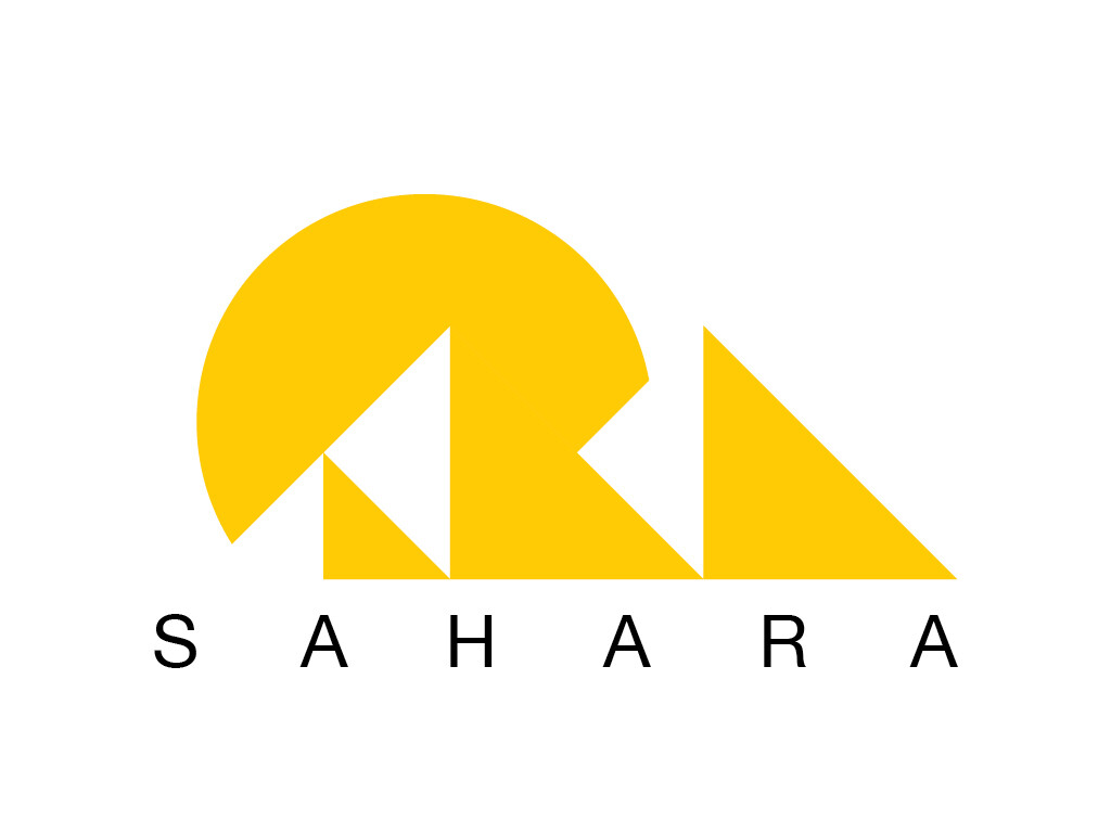 Yellow logo with type Sahara below
