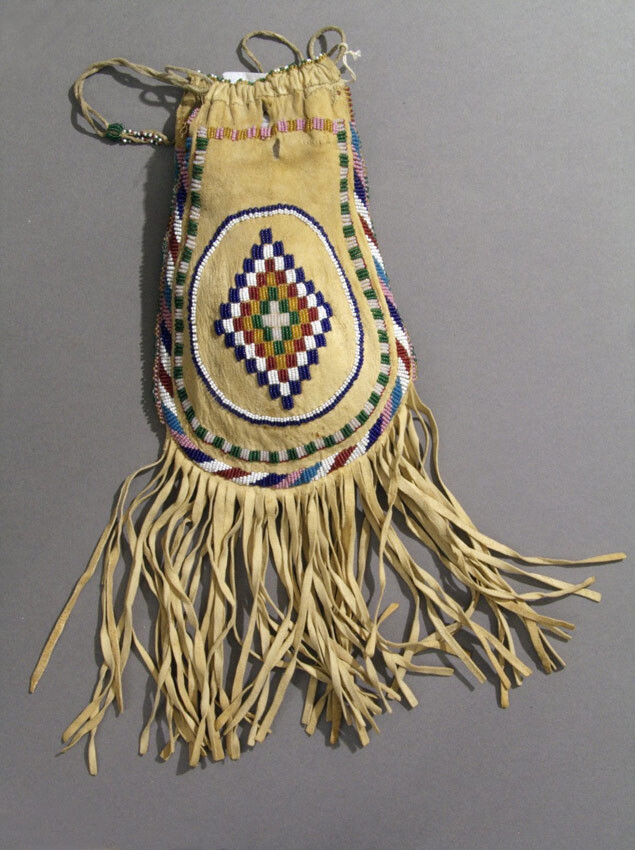 Unknown Apache, Tobacco Bag, Beads on Leather  