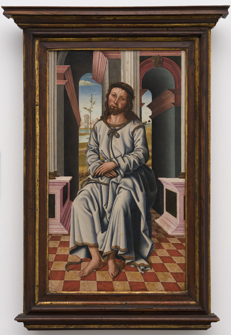 image of christ seated in front of architectural features