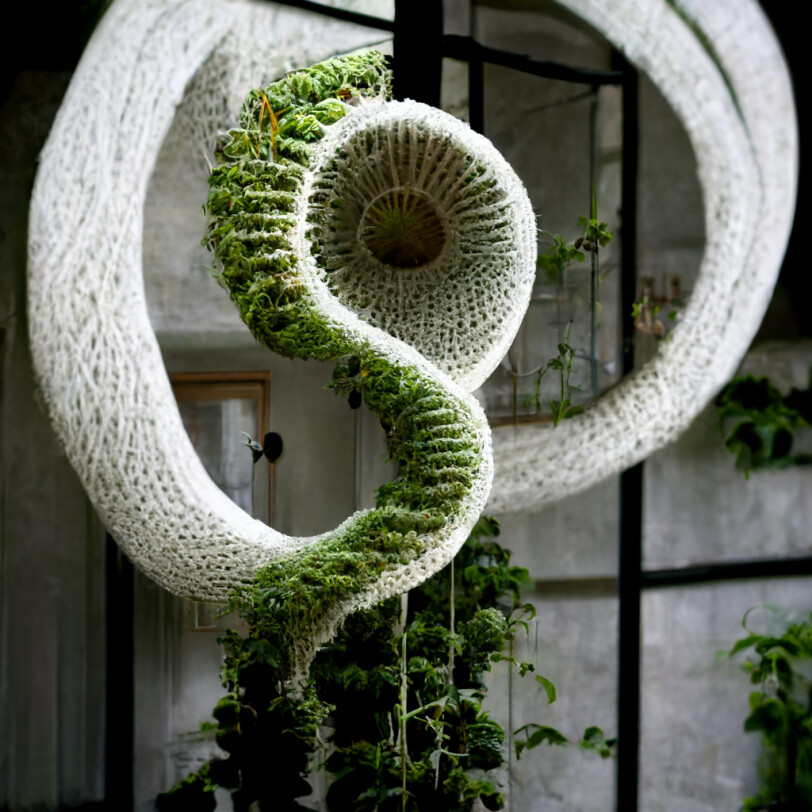 AI generated image of spiral knit and plants