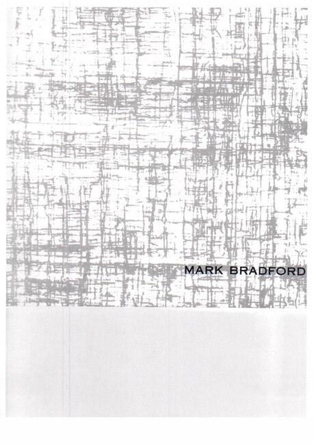 Cover of exhibition catalogue for Mark Bradford in monochromatic patterned artwork as cover image