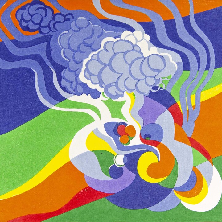 blue green and yellow abstract shapes