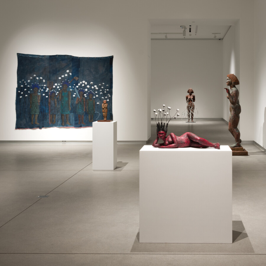 Installation view of 3 dimensional sculptural and 2 dimensional works