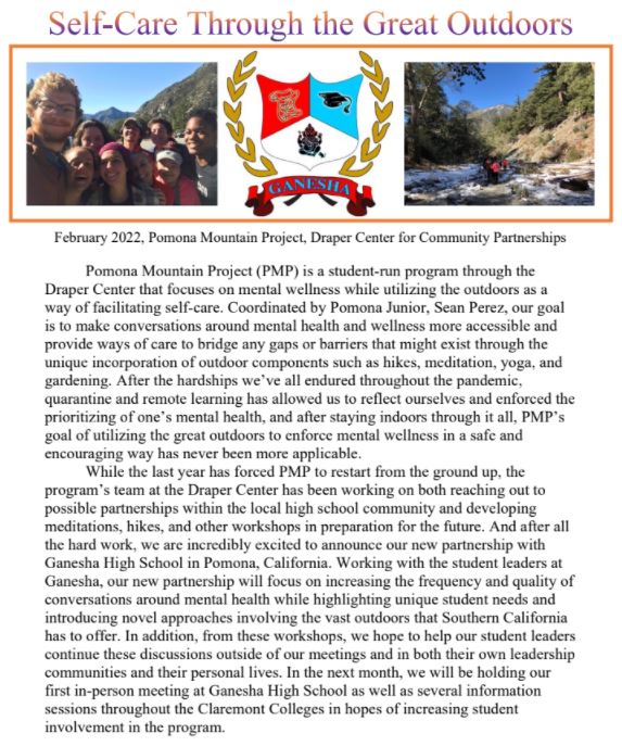 Pomona Mountain Project Newsletter