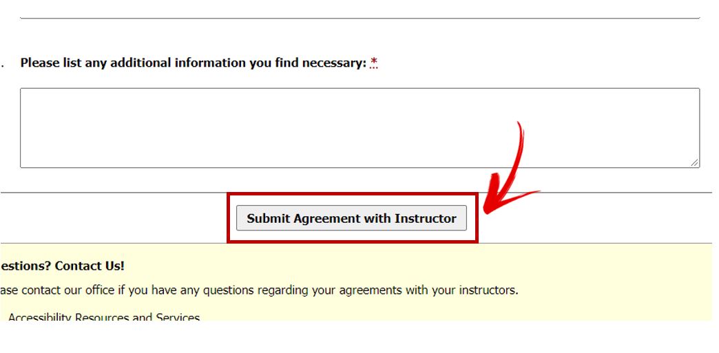 screenshot of submit agreement