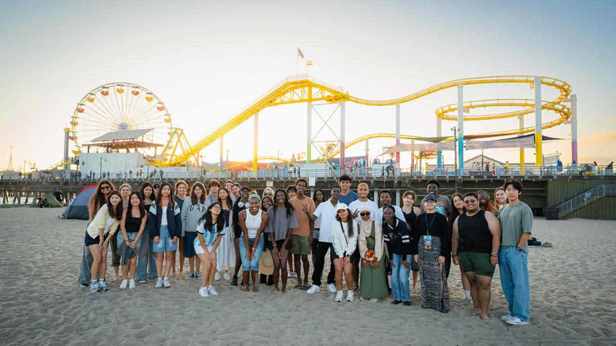 The "Quintessential L.A." Orientation Adventure group at Santa Monica Pier.