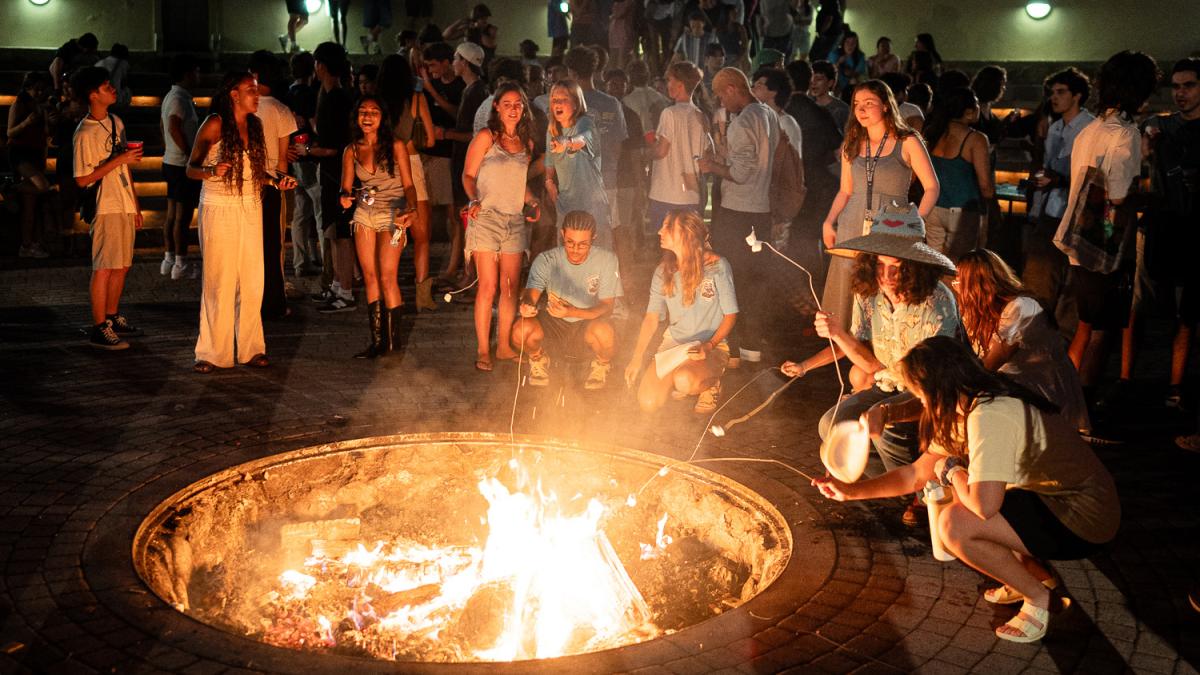 Bonfire outside classroom