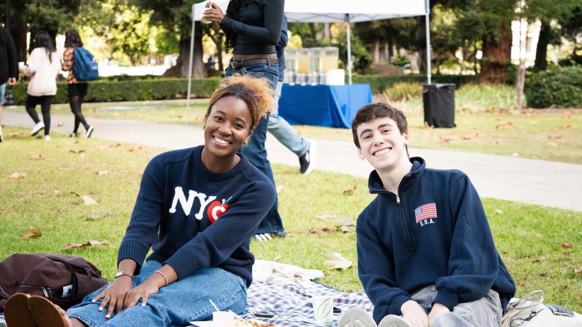 Two students on Marston Quad